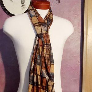 Lightweight Plaid Scarf Browns Rust & Blue